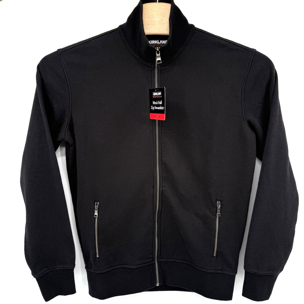 Kirkland Full Zip Sweatshirt Mens Medium Black 940096 Mock Neck Jacket Solid